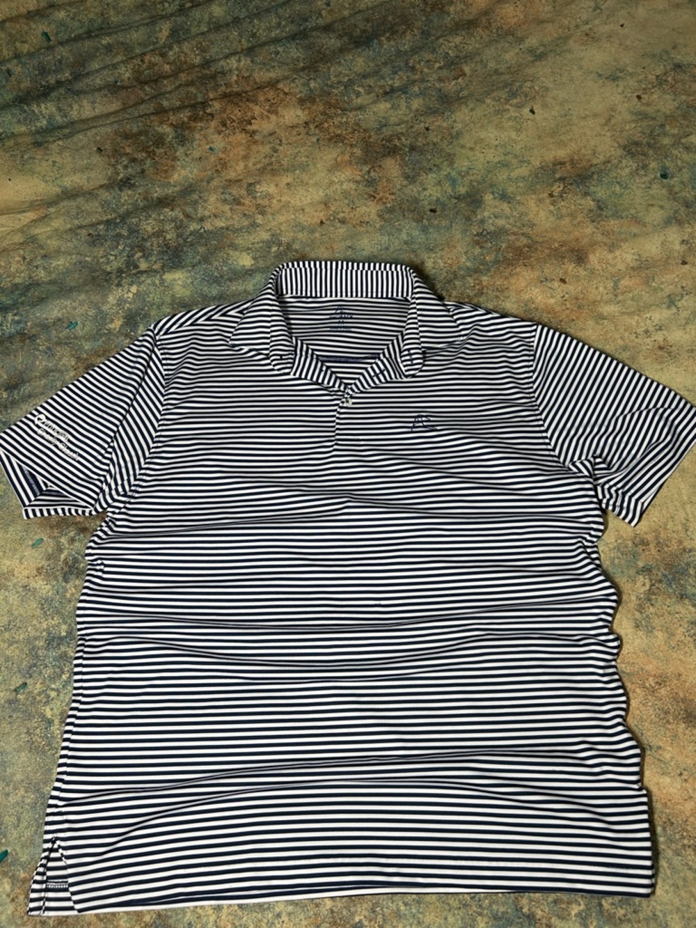 Rhoback Men's Navy and White Striped Polo
